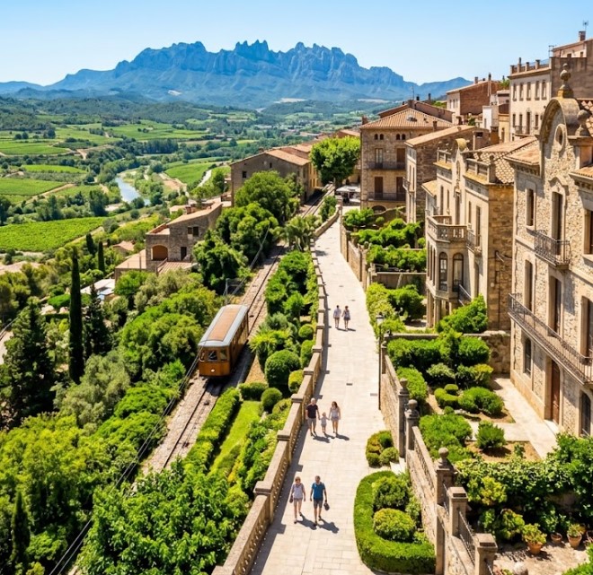 Vistas del pueblo de Gélida, el Funicular y el entorno del Penedès en Barcelona